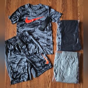 Boys YXL XL Nike Bundle Shirt Short Pants NWT Grey Black Marble